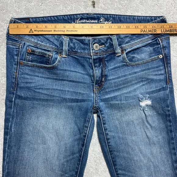 American Eagle Jeans Womens 12 Long Slim Boot Blue Denim Stretch Low Rise Y2k - Picture 12 of 16